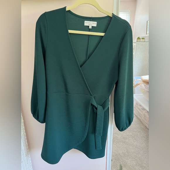 Madewell Long Sleeve side tie green dress - Picture 2 of 3
